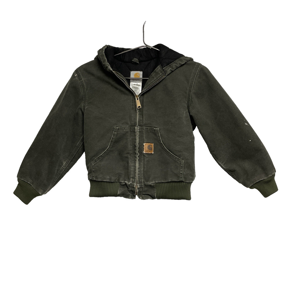 Carhartt Youth Green Canvas Hooded Full Zip Jacket YYJ130 - Size M